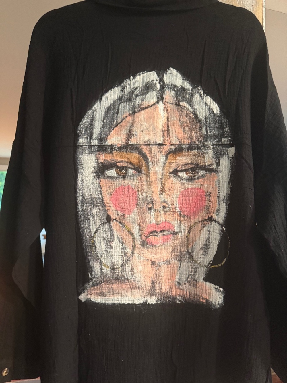Hand painted Black Cotton button down shirt